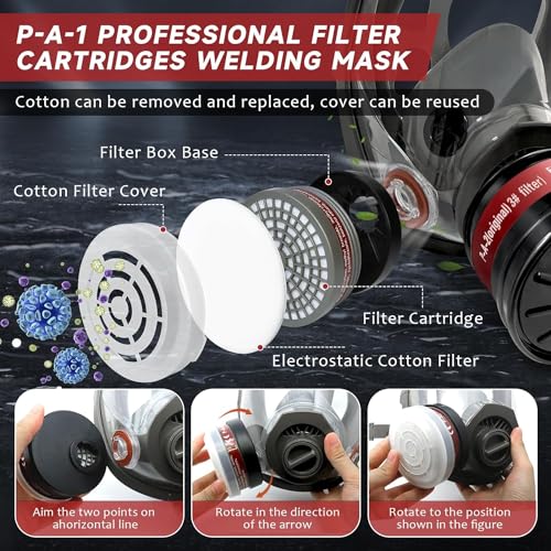 Image of Serplex Gas Masks with 10 Replacement Activated Carbon Filter Sheets, Gas Mask for Men, Reusable Full Face Respirator Mask Reusable Respirator Mask for Painting, Woodworking, Construction, Spraying