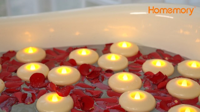 Image of Homemory 12 Pack 3 inch Flameless Led Floating Candles, 200 Hour Battery Operated Flickering Waterproof Tealights for Cylinder Vases, Centerpieces at Wedding, Party, Pool, Holiday (Ivory Base)