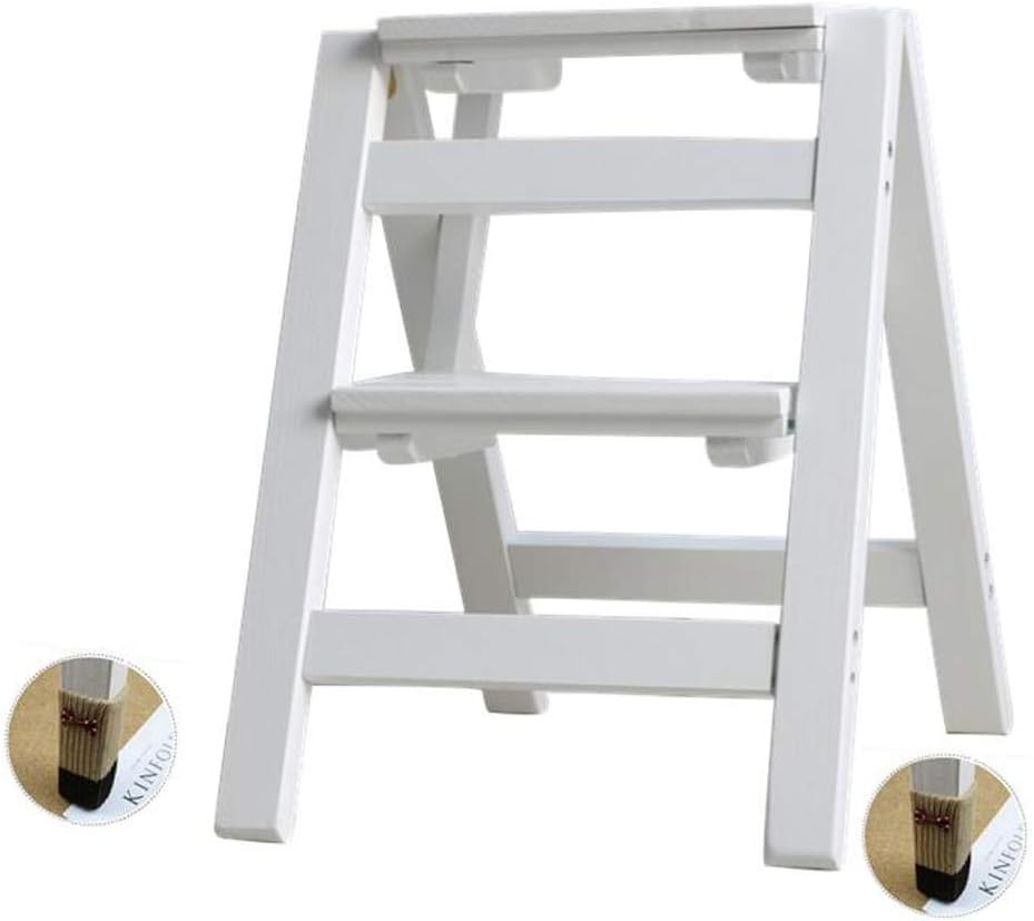 2-Step Tread Stool Portable Shoe Bench Stylish Simplicity Folding Stairs Chair Wooden Flower Rack for Library Bedroom Living Room,4 Color Optional