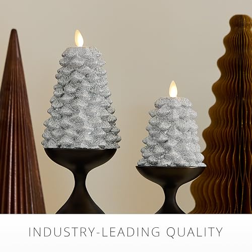 Image of Luminara Brilliant Silver Glitter Flameless LED Candle North Tree Moving Flame Pillar (3.8 inch x 6 inch)