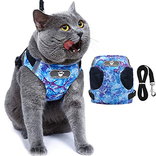 Cat Harness for Walking, Adjustable Vest Harnesses, Small Cats Soft Mesh Harness, Pet Kitten Traction Rope with &1 Metal Leash Ring