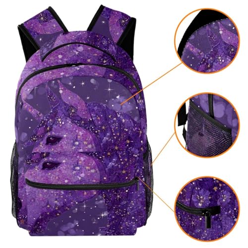Durable Student Backpack for Teen Girls Boys, Purple Unicorn Stars Shoulder Bag For Men Women3