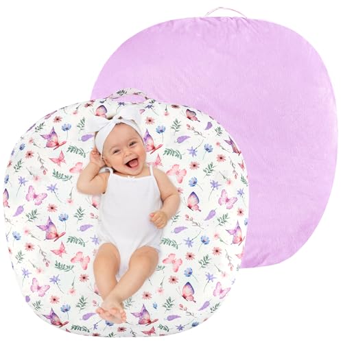 Image of Newborn Lounger Cover for Boys Girls, Soft Comfortable Baby Lounger Cover 1 Pack Reversible Removable Fleece Slipover for Infant Lounger Pillow, Butterfly (Cover Only)