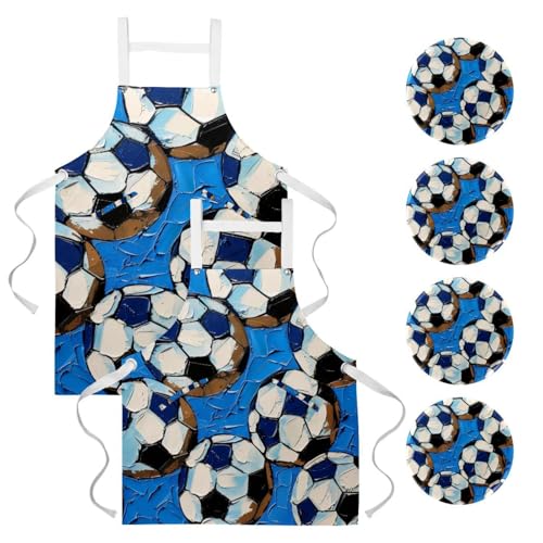 Tablier de cuisine football bleu et tablier de serveuse pour restaurant et bar