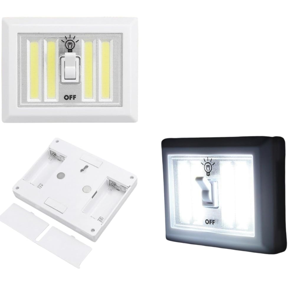 Homezone White Garden Mile Dual Cob Led Battery Light Switch Cordless Adhesive Night Battery Operated Lights Portable Battery Lights For Cupboards, Wardrobes, Shed, Baby Nursery, Bedrooms, Kitchen, Garage