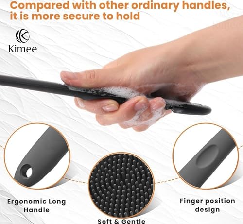 Image of KIMEE 3PCS Bath Brush Set - Long Handle Body Scrubber, Silicone Face Cleansing Brush & Shampoo Scalp Massager, Exfoliating Back Brush for Deep Cleaning Shower, Spa Skin Care Tools for Men & Women