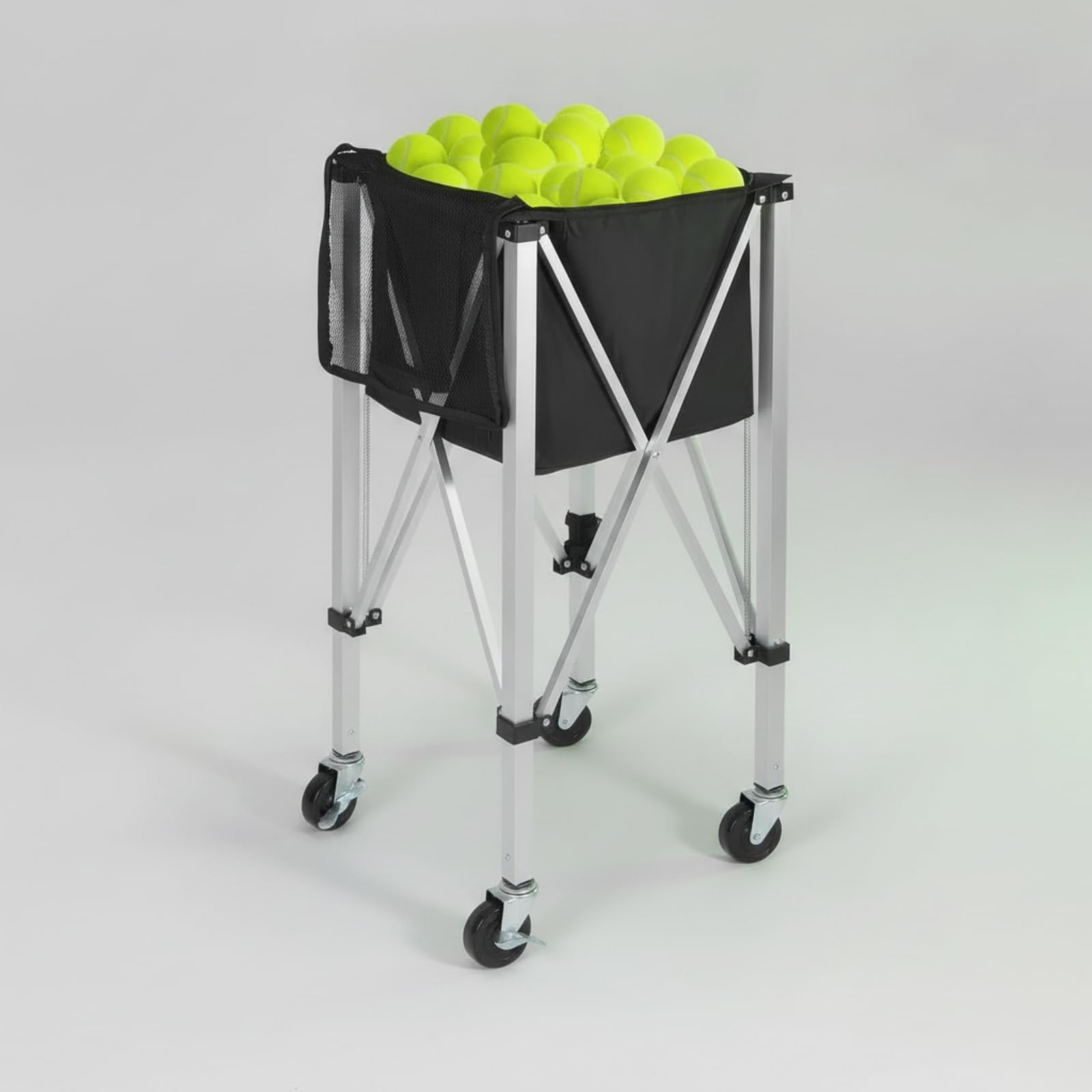 Perfeclan Carro de Pelotas de Tenis Carro Canasta Soporte Cesta con Ruedas con Cesto Textil Resistente y Bastidor Cruzado Plegable Adecuado para Ejercicios de Recogida y Distribución de Pelotas