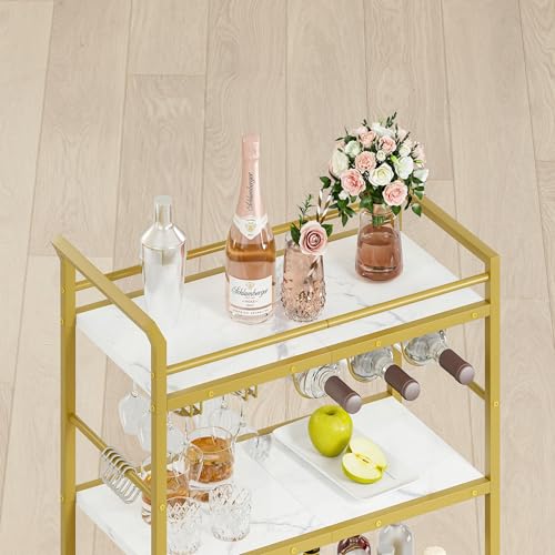 Image of 3 Tier Bar Cart, Small Beverage Cart, Mini Bar Cart with Wine Rack, Compact Mini Bar Cart - Please Refer to the Exact Dimensions for Usage Matching Dimensions: 22 inch W x 13 inch D x 35.8 inch H GBC507G