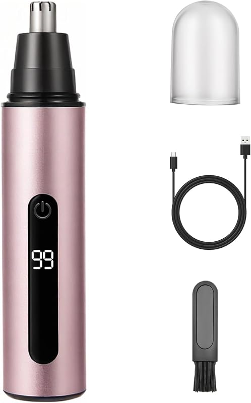 Aparador de pelos do nariz, orelhas, sobrancelhas e rosto SYAWS A12, recarregável via USB-C, visor LED, liga de alumínio, IPX7, Rose gold