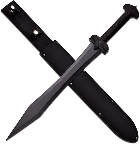 Master BladesUSA - Espada corta de fantasía, hoja de acero inoxidable oxidado negro con mango de fibra de nailon negro, incluye funda de nailon,