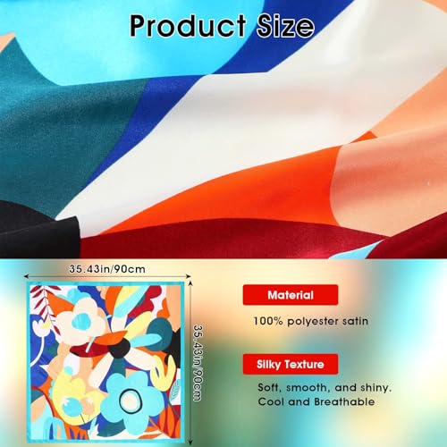 Bag Scarf Tops for Women Like Satin Silk Scarf Lightweight Fashion Neck Silk Square Hair Wrap for Women - 35.43" Large Soft Bandana (Colorful, 2PCS)2