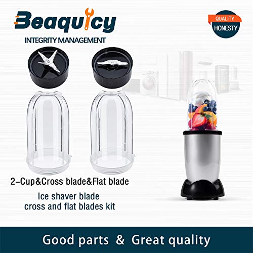 Beaquicy 2 Pack 16Oz Cup With Cross Blade And Flat Blade Combo - Replacement For Mag-Ic Bullet Blender Juicer 250W Mb1001 #TOP6
