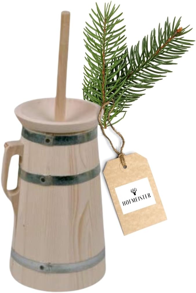 HOFMEISTER  Butterfass aus Holz f r 2 Liter Sahne Butter selber Machen authentische B ttcherware aus unbehandelter Fichte zur Dekoration oder als Geschenk 42 cm