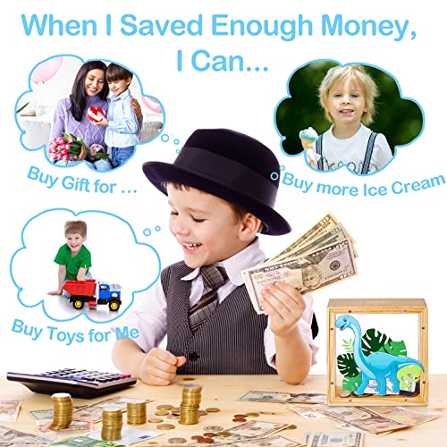 Image of ICOSY Piggy Bank for Kids, Wooden Framed Coin Bank