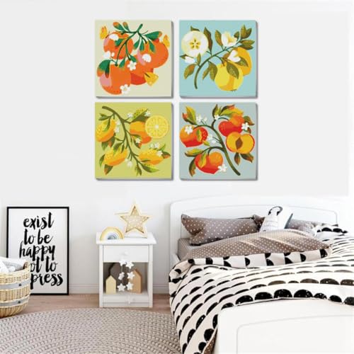 Image of Eiazuiks 4 Packs Stamping Cross Stitch Kit, Fruits Counting Cross Stitch Kit for Adult Beginners, Full Line DIY Stitching Kit for Home Decor Cross Stitch Patterns 12x16 inches