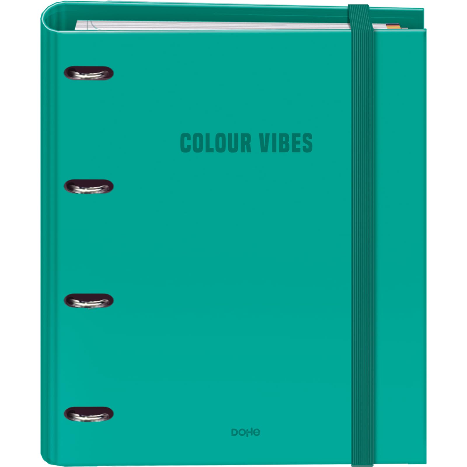 Dohe - Binder with Refill - 4-Ring Folder, A4 (28x32 cm), 100 Sheets 5x5 mm Grid Paper, 4 Colour Dividers, Extra Storage Pocket and Elastic Closure - Colour Vibes Green