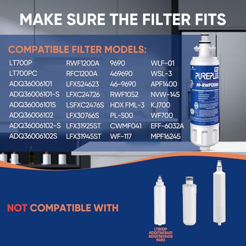 Image of PUREPLUS LT700P NSF 53&42 Certified Replacement for LG ADQ36006101 Kenmore 469690, ADQ36006102, LFXS30766S, LFX28968ST, LFX31925ST, LFX31945ST, LT120F Refrigerator Water and Air Filter Combo, 3Pack