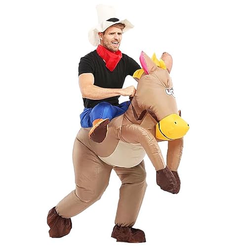 XUBX Disfraz inflable de caballo para adultos y niños, disfraces inflables para hombres y mujeres, disfraces de Halloween, disfraz inflable de caballo para adultos, disfraz elegante, fiesta de