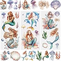 WANDIC 3 Sheets Rub On Transfer Stickers, Mermaid Waterproof Decals Furniture Craft Decorative for DIY Scrapbooking Photo Albums,15 * 30cm