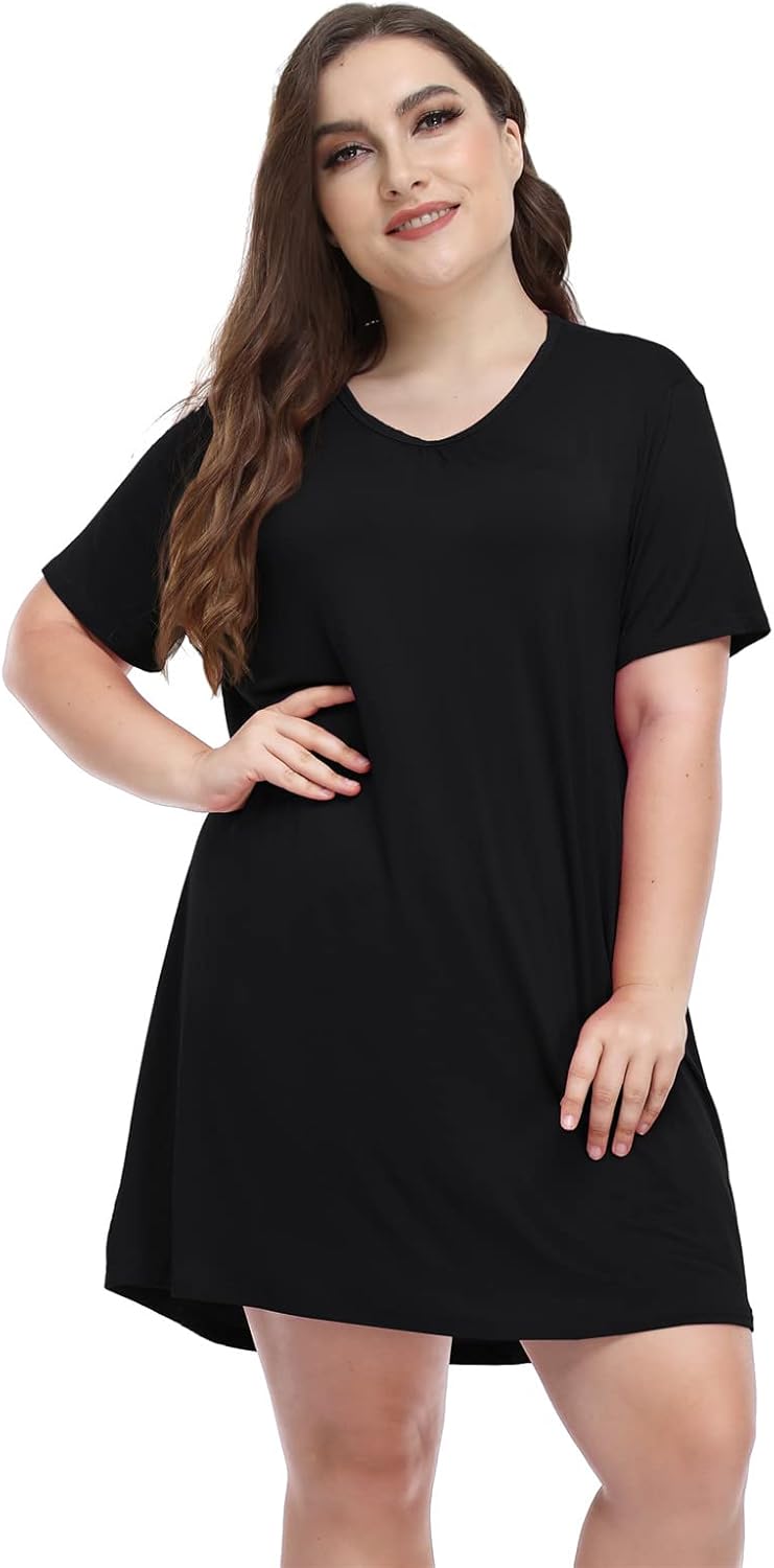 MissNina Women's Plus Size Nightgowns Soft Plus Size Sleep Shirt Night Shirt Sleep Dress V Neck Modal Sleepwear - Image 2