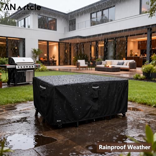 Image of ANartcle Patio Furniture Covers 111L x 74W x 28H inch,600D Waterproof Heavy Duty Outdoor Furniture Covers,Outdoor Wicker Furniture Set with Swivel Patio Chairs General Purpose Furniture Cover,Black