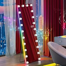 VANITII 63"X 25" Full Length Mirror with Bulbs Lights Tempered Glass RGB Light Strip Full Body Mirror Floor Mirror with 22 LED Bulbs 3 Colors Dimmable Light