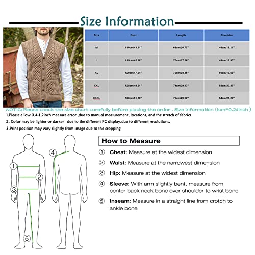 Men's Cotton Sweater Anti-Pilling V-Neck Knitted Sweater Vest Autumn Winter Cardigan Sweater Top Brown #TOP2