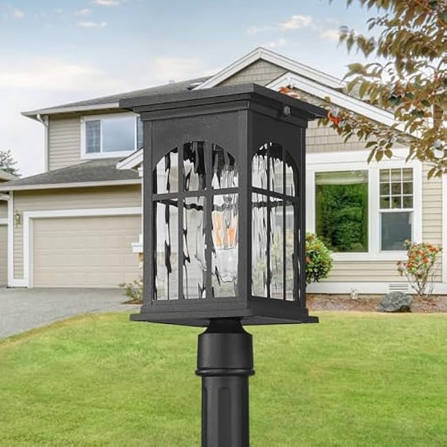 Outdoor Solar Post Lights with Pier Mount Base, Dusk to Dawn Aluminum Solar Pole Light with Remote Waterproof, Auto On/Off Fence Deck Post Lighting for Pathway Garden Walkway Street