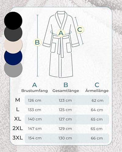 LAYNENBURG Bademantel Herren Frottee - Kapuze - Lang - 100% Baumwolle (360g/m2) - OEKO TEX Standard 100 - Größe (XXXL, Schwarz)