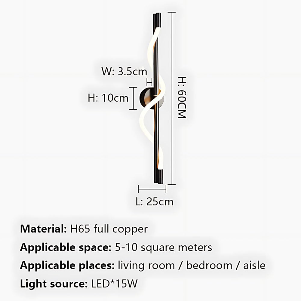 Aplique LED Largo Interior 3 Modos Color Cobre Lámpara De Pared 60CM 15W Aplique Moderno Negro Deco Industrial Iluminación Cálida Blanco 3000K para Estudio Salón