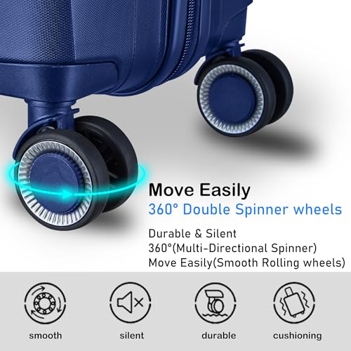 Hardshell Carry-On Luggage with TSA Lock, 360° Spinner Wheels & Lightweight Design – Durable Suitcase,3 piece luggage sets(20'', 24'', 28'') (Ice-Blue, 24-inch)4