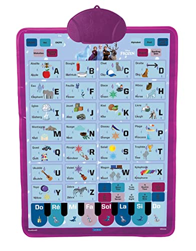 Lexibook, La Reine des Neiges, Poster éducatif bilingue, vocabulaire, Musique, Quiz, JCMAT10FZi1