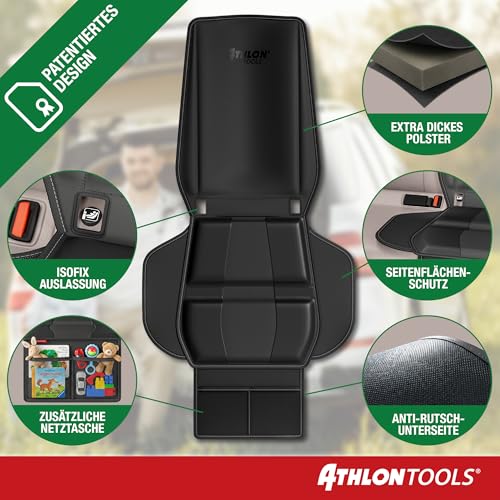 ATHLON TOOLS 2X Kindersitzunterlage mit Seitenschutz - Optimale Passform - Isofix kompatibel - Dick gepolstert - für Kindersitze, Babyschalen und Sitzerhöhungen - Patentiertes Design