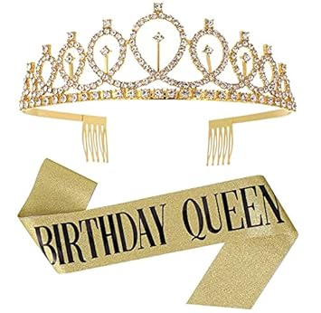 Party Propz Golden Birthday Girl Sash and crown for decorations items/ birthday gifts for best friend girl/one year, 2nd, 13th, 16th, 18th, 20th, 21st, 25th,30th, 35th bday girls headband- Multi color