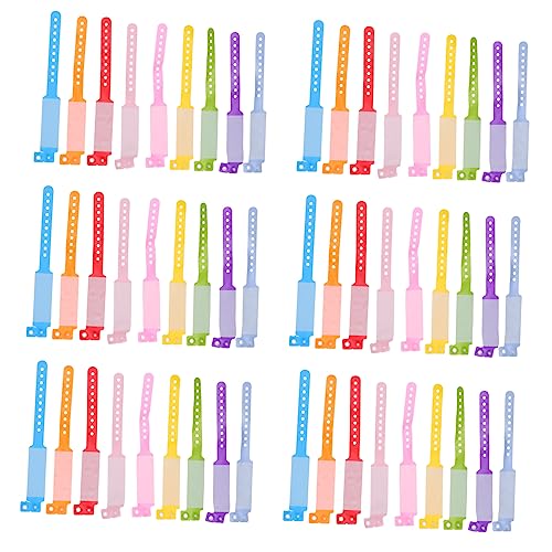 Housoutil 100 piezas Pulseras Identificativas PVC Resistentes al Agua Pulseras Ajustables con Cierre Prueba para Eventos y Seguridad Infantil Escritura Personalizable Color Aleatorio