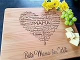 Handgefertigt Holzbrett für die beste Mama der Welt | Großes Schneidebrett holz mit Lasergravur - 38,5x30 cm | Geschenk für Mutter zum Muttertag | Geburtstagsgeschenke von Algis Crafts