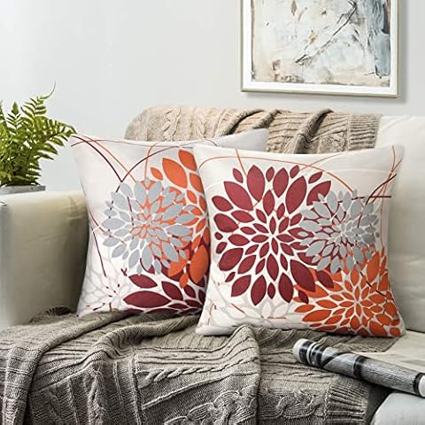 Juego de 2 Cojines Fundas Rojo Y Naranja 40×40 Fundas Cojines Dalia Casa de Campo Cover