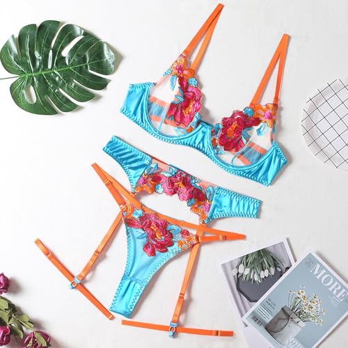 Lilosy Sexy Leaf Floral Embroidered Mesh Sheer Women Underwire Push Up Lingerie Set4