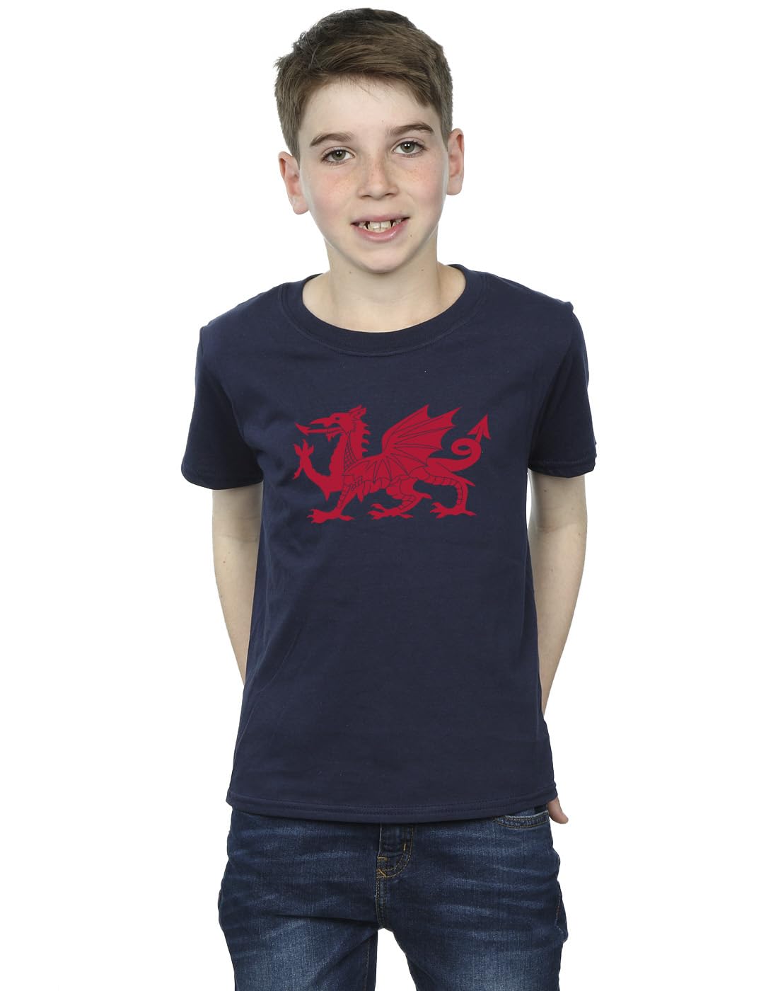 Absolute Cult St David's Day Boys Welsh Dragon T-Shirt Navy Blue 3-4 Years