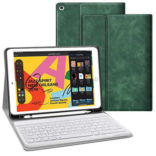 iPad Keyboard Case for iPad 10.2 2019 - JUQITECH Slim Smart iPad 7th Generation Case with Keyboard Wireless Bluetooth Detachable Magnetically Tablet Keyboard Cover Case with Apple Pencil Holder,Green