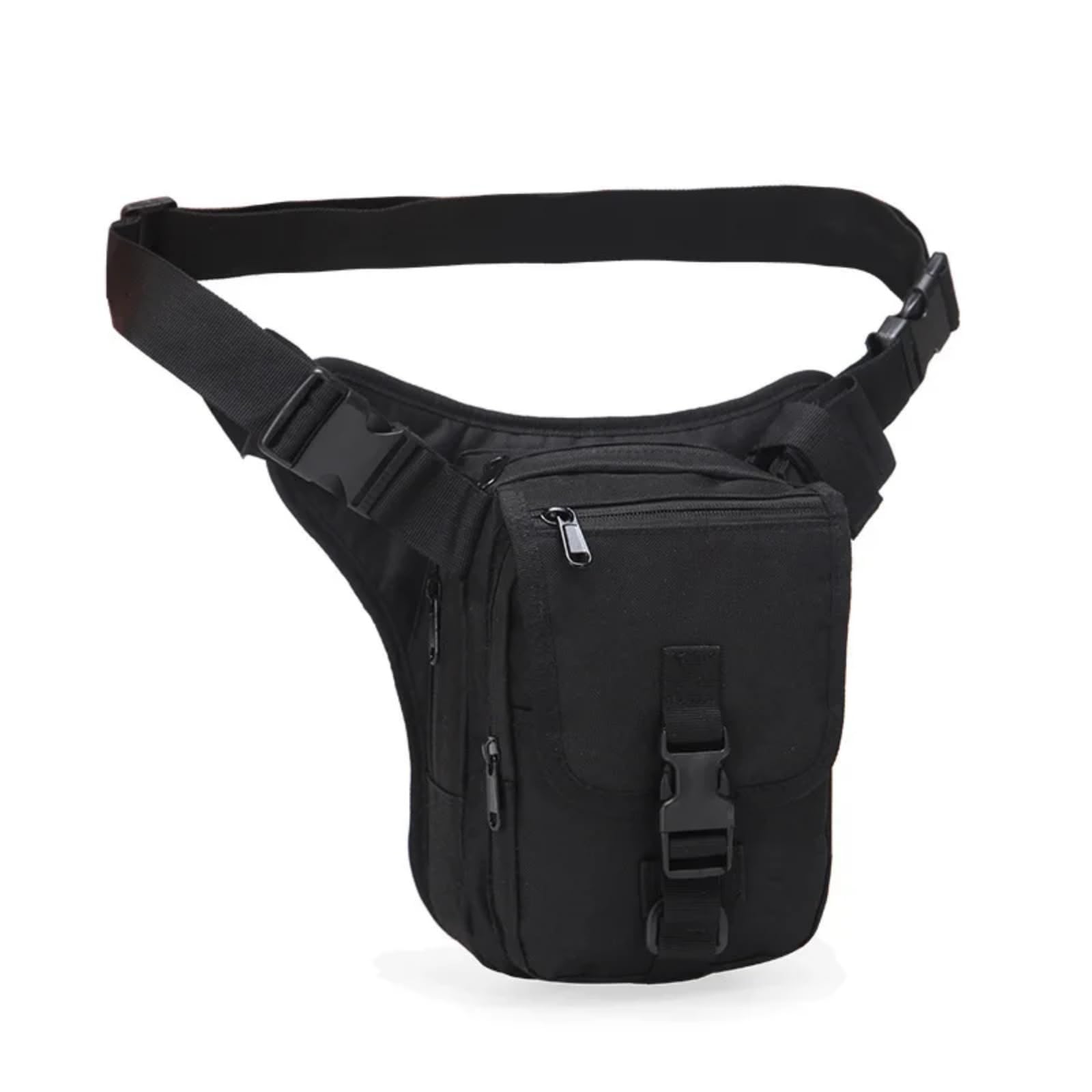 Tactical Fanny Pack for Men - Military Camo Leg Bag w/Pistol Holster | Water-Resistant Hip Waist Pack for Hiking, Hunting, Cycling (Black)