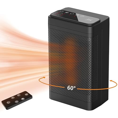 Space Heater, 1500w Portable Heater, 60° Oscillating, Remote Control, Smart Timer, Thermostat Overheating and Tip-Over Protection Room Heater for Home Office Bedroom