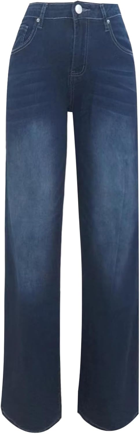 Womens Straight Leg Jeans High Waist Loose Fit Denim Pants Casual Trousers Comfortable Stretch Soft Fabric Classic