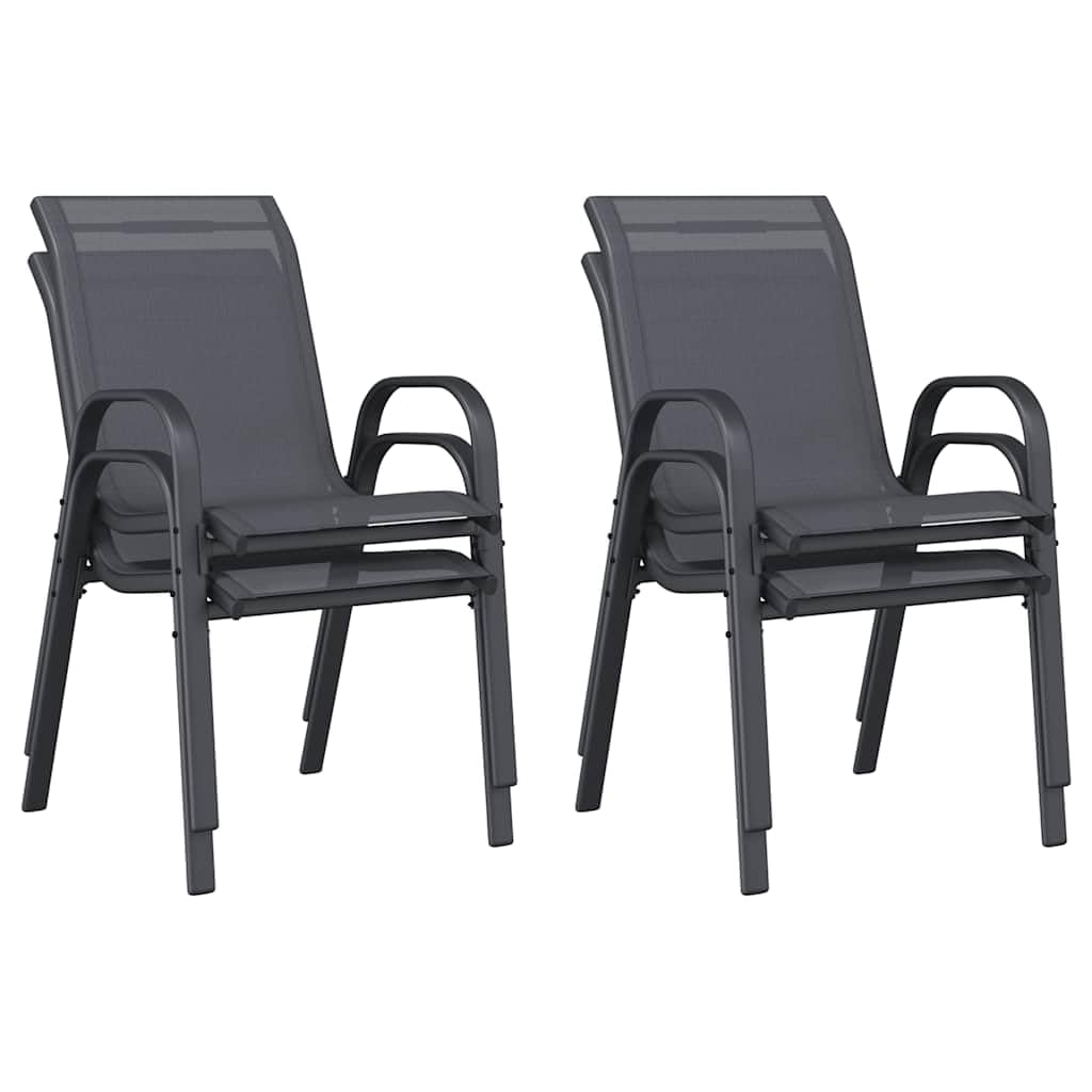Set di 4 Sedie da Giardino Impilabili in Textilene Grigio | Poltrone moderne e comode per arredare balcone, terrazzo e veranda con stile durante i pasti all'aperto.