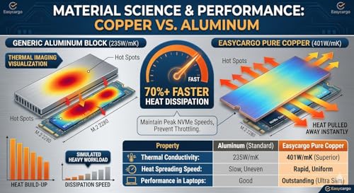 Disipador de calor M.2 para portátil Easycargo con almohadilla térmica de cobre para SSD 2280 6