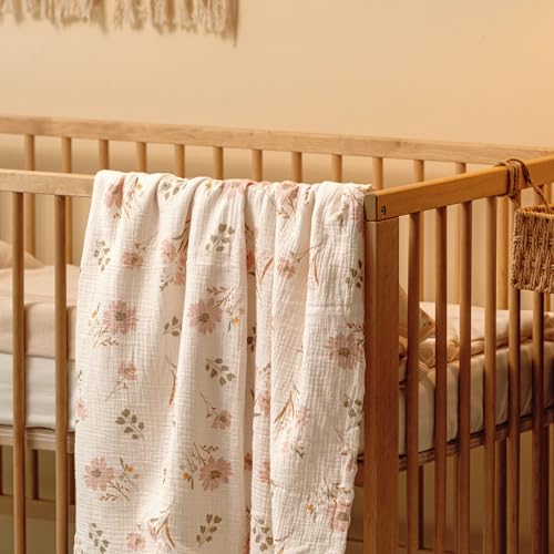 Image of GLLQUEN BABY Blankets for Girls, Soft Muslin Cotton Front Dotted Fleece Backing, Nursery Minky Crib Blanket for Infant Toddler, 30 x 40 inches Throw Blanket, Pink Floral