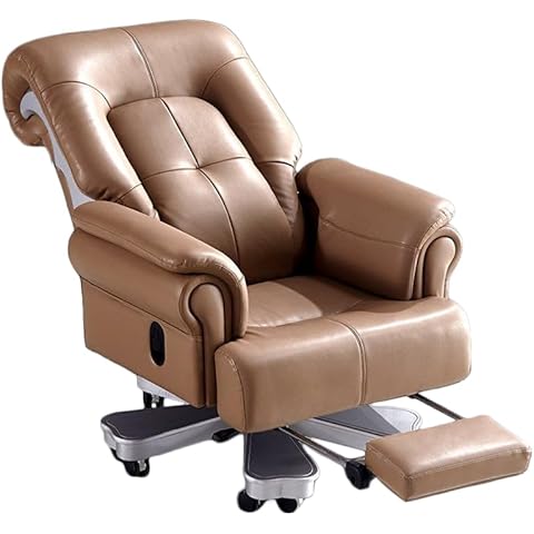 Kinnls Liam Big and Tall 650lbs Office Chair with Massage Fully Reclining Managerial & Executive Genuine Leather Chairs with (Office Chair-Coffee) Cover