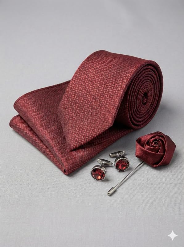 Image of Men's Necktie Gift Set with Wooden Box | Premium Tie, Pocket Square, Cufflinks & Lapel Pin | Elegant Formal Accessories Gift for Men