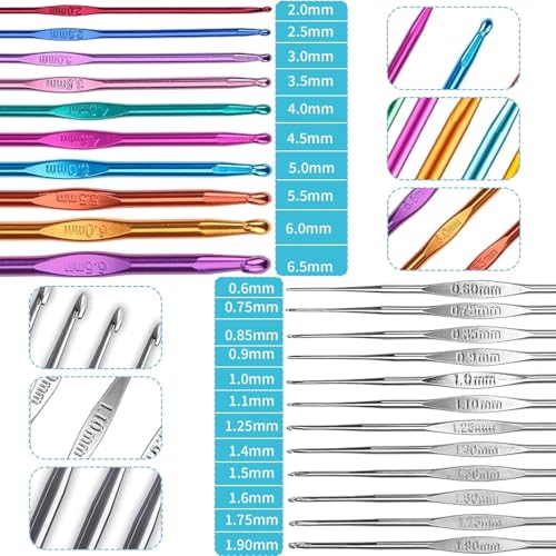 Image of VIRADHAM Crochet Hook Set with Case - Complete Crochet & Knitting Kit for Beginners & Experts, Ergonomic Crochet Hooks, Steel Crochet Needles, Knitting Tools, Stitch Markers & Accessories (Crochet Kit 22)