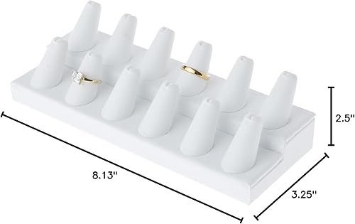 Miniatura 6 de Plymor Pantalla de dedo de anillo de 2 niveles de piel sintética gris, doce en base rectangular, 8.125 pulgadas de ancho x 3.25 pulgadas de